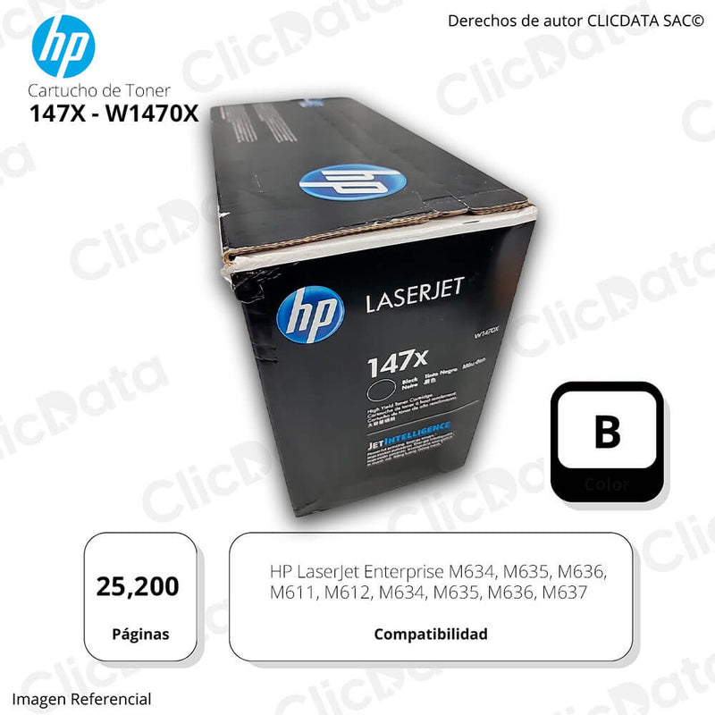 Toner HP 147X W1470X Black 25,200 Páginas M635, M637 Original