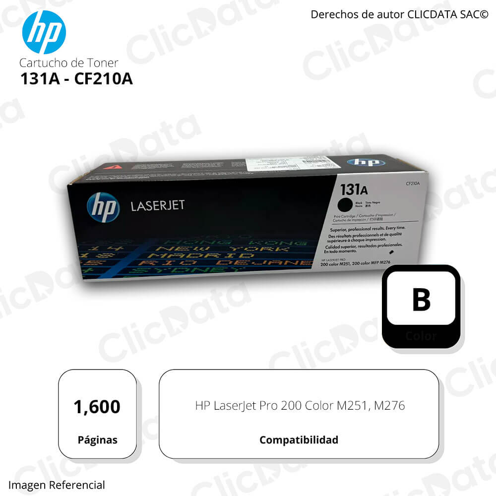 Toner Hp 131A Negro Cf210A 1,600 Pág. Color M251n, M276n Original