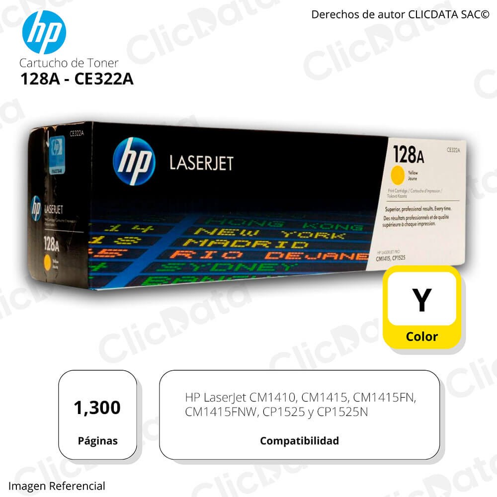 Toner Hp 128A Yellow CE322A 1,300 Pág. CP1525, CM1410 Original