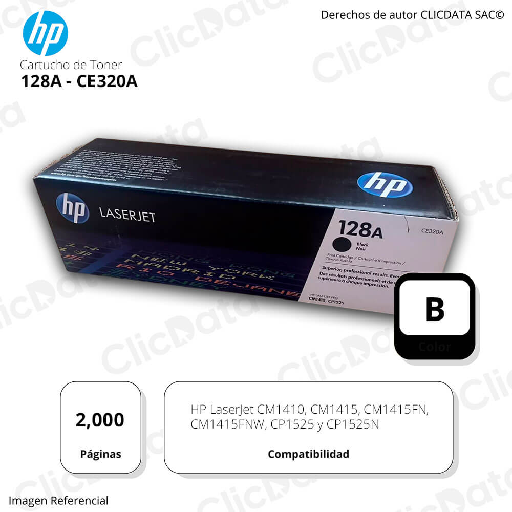 Toner HP 128A Negro CE320A 2,000 Pág. CP1525, CM1410 Original