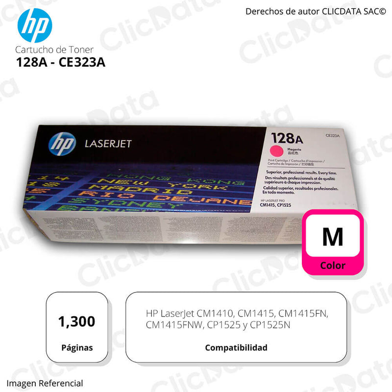 Toner Hp 128A Magenta CE323A 1,300 Pág. CP1525, CM1410 Original