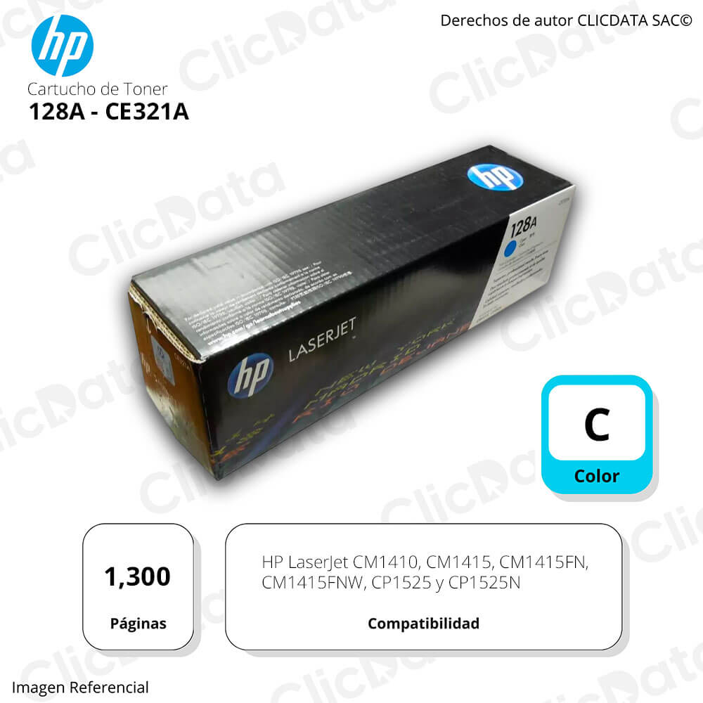 Toner Hp 128A Cyan Ce321A 1,300 Pág. CP1525, CM1410 Original