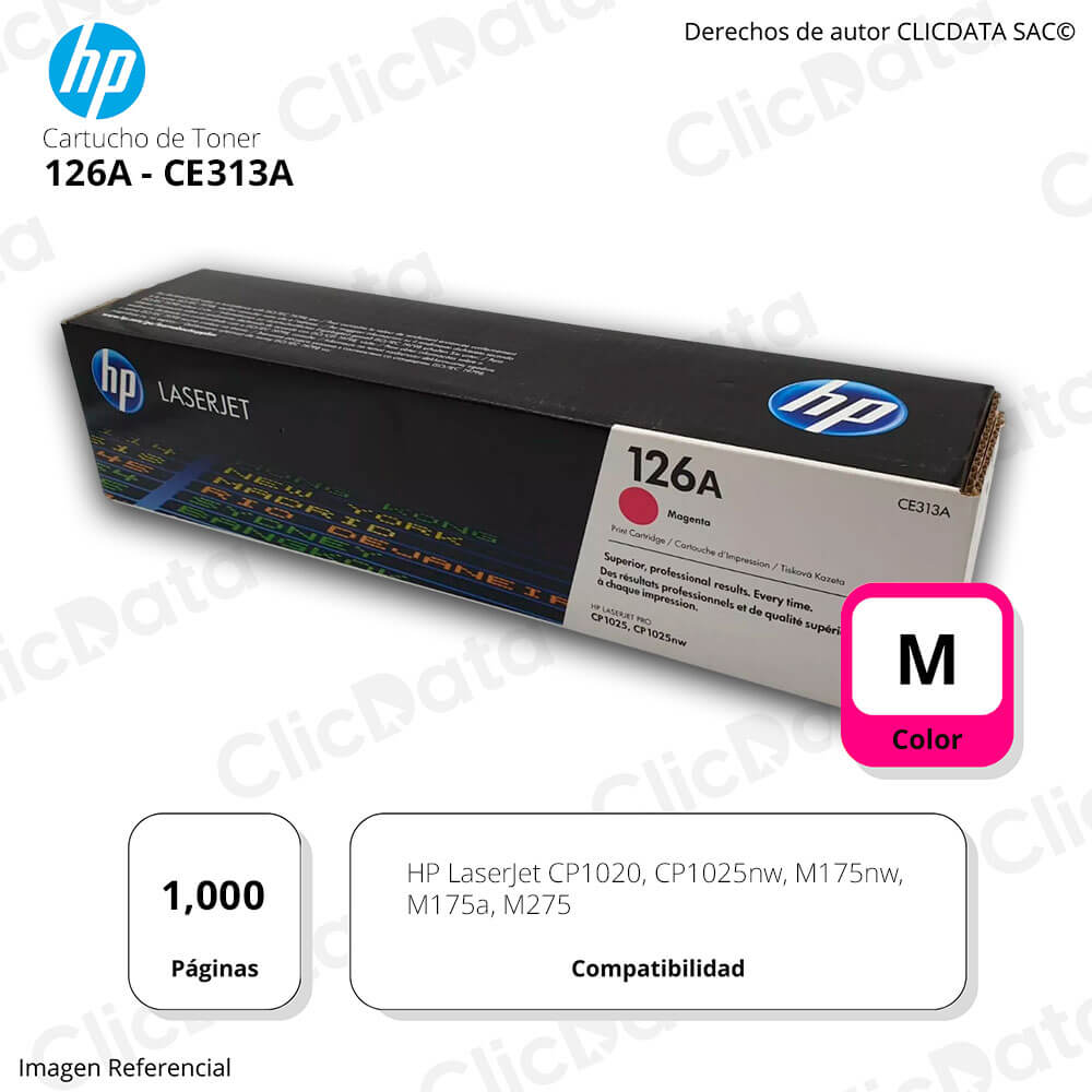 Toner Hp 126A Magenta Ce313A 1,000 Pág CP1025nw, M175nw Original