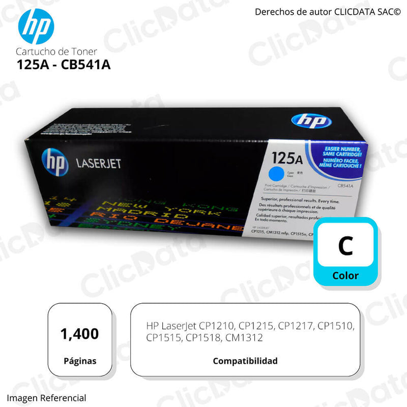 Toner Hp 125A Cyan Cb541A 1,400 Pág. CP1515, CP1518 Original