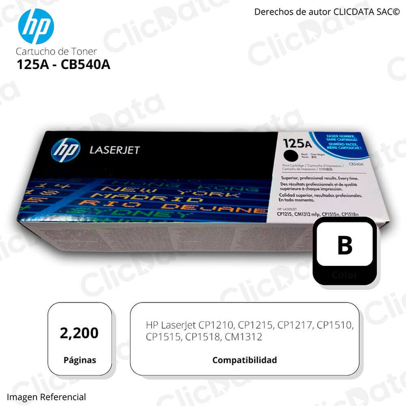 Toner Hp 125A Black Cb540A 2,200 Pág. CP1518, CM1312 Original