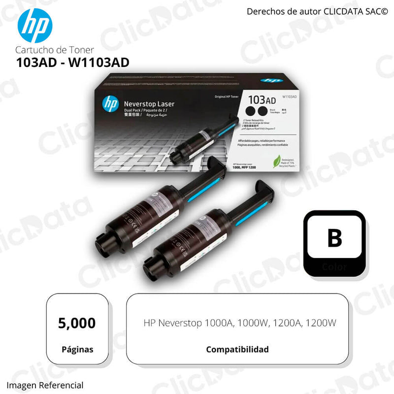 Toner Hp 103AD Negro W1103AD 5,000 Pág. 1000w, 1200w Original