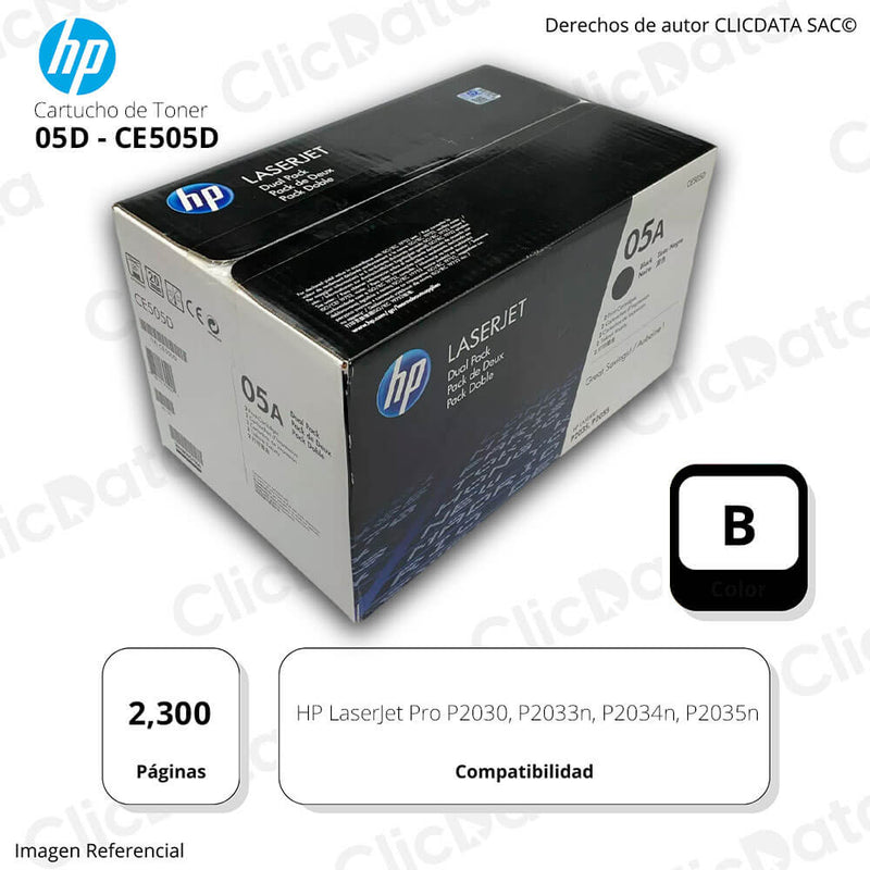 Toner Hp 05D Negro Ce505D 2,300 Pág. P2030, P2035n Original
