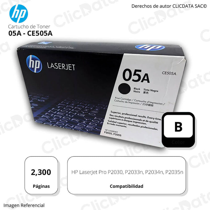 Toner HP 05A Negro CE505A 2,300 Pág. P2030, P2035n Original