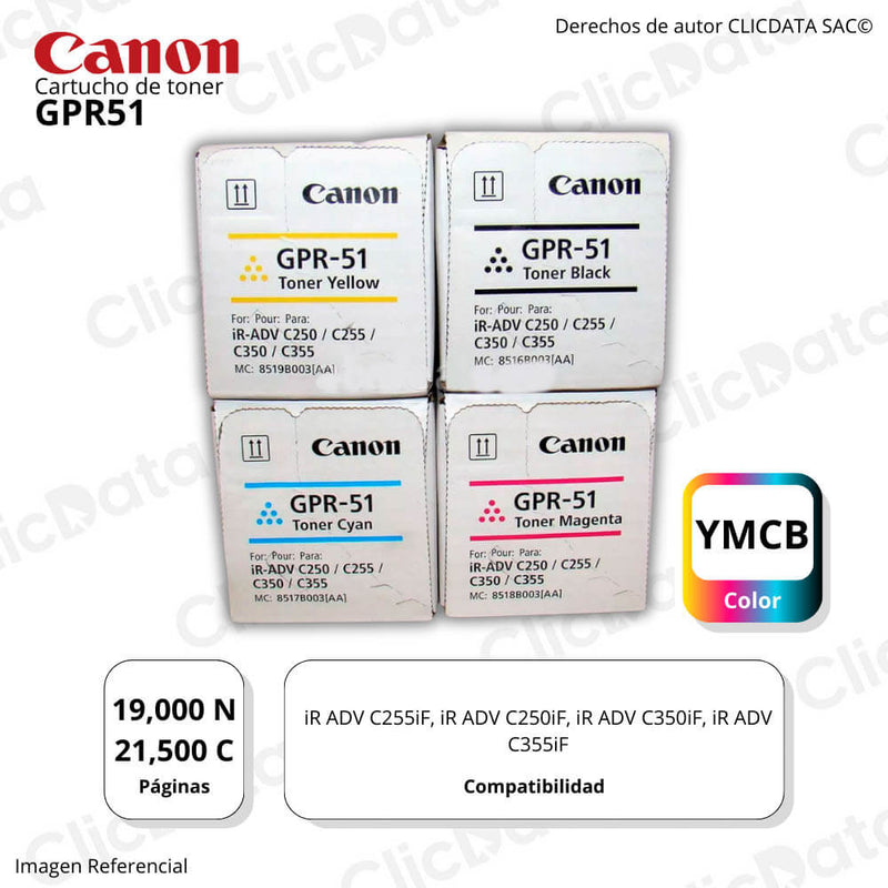 Juego de Toner Canon GPR-51 Negro y color C250iF, C350iF Original