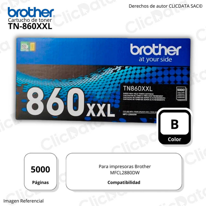 Toner Brother TN 860XXL Negro 5,000 Pág. MFC-L2880DW Original