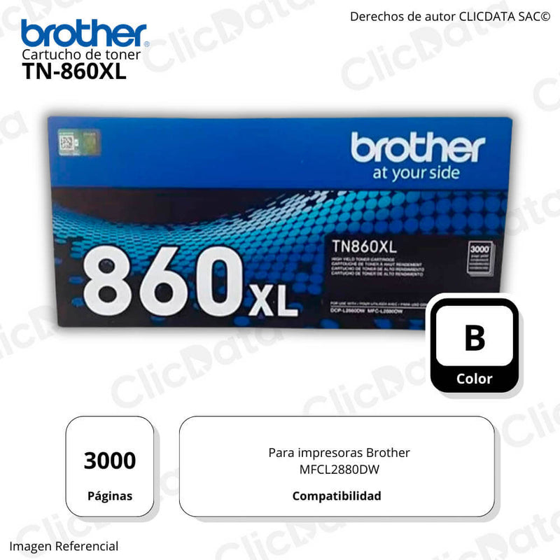 Toner Brother TN 860XL Negro 3,000 Pág. Brother MFC-L2880DW Original