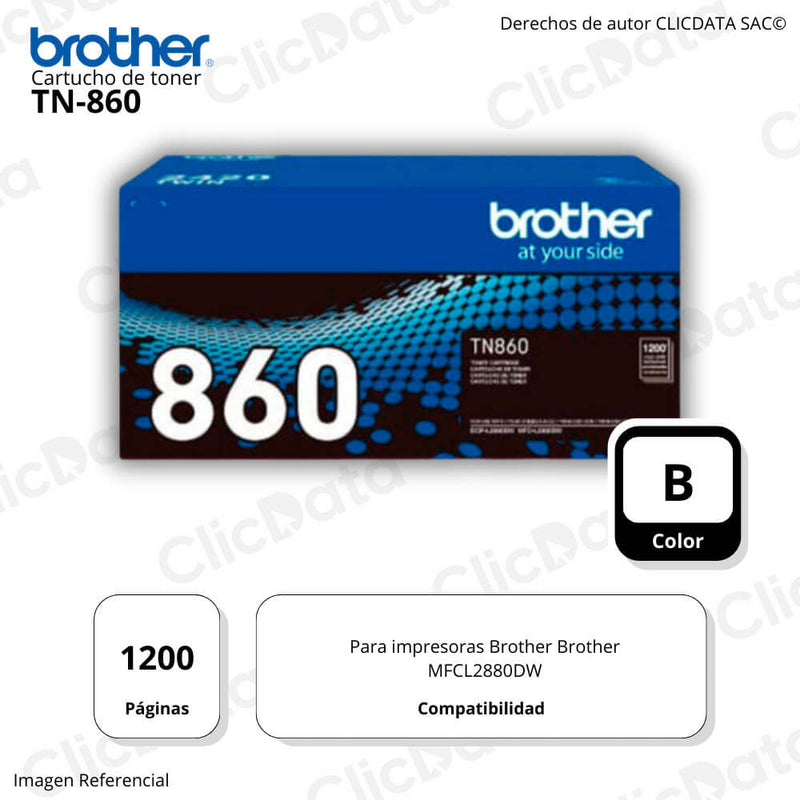 Toner Brother TN 860 Negro 1.200 Pág. Brother MFC-L2880DW Original