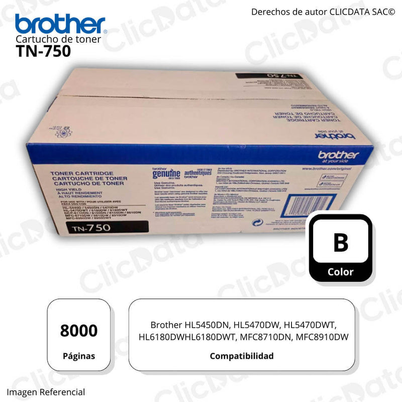 Toner Brother TN 750 Negro 8,000 Pág. HL 5450DN, 8910DW Original