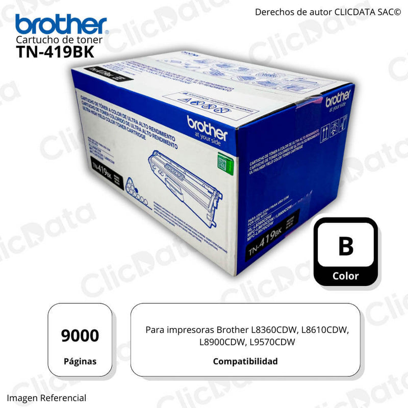 Toner Brother TN 419Bk Negro 9,000 Pág. L8360CDW, L9570CDW Original