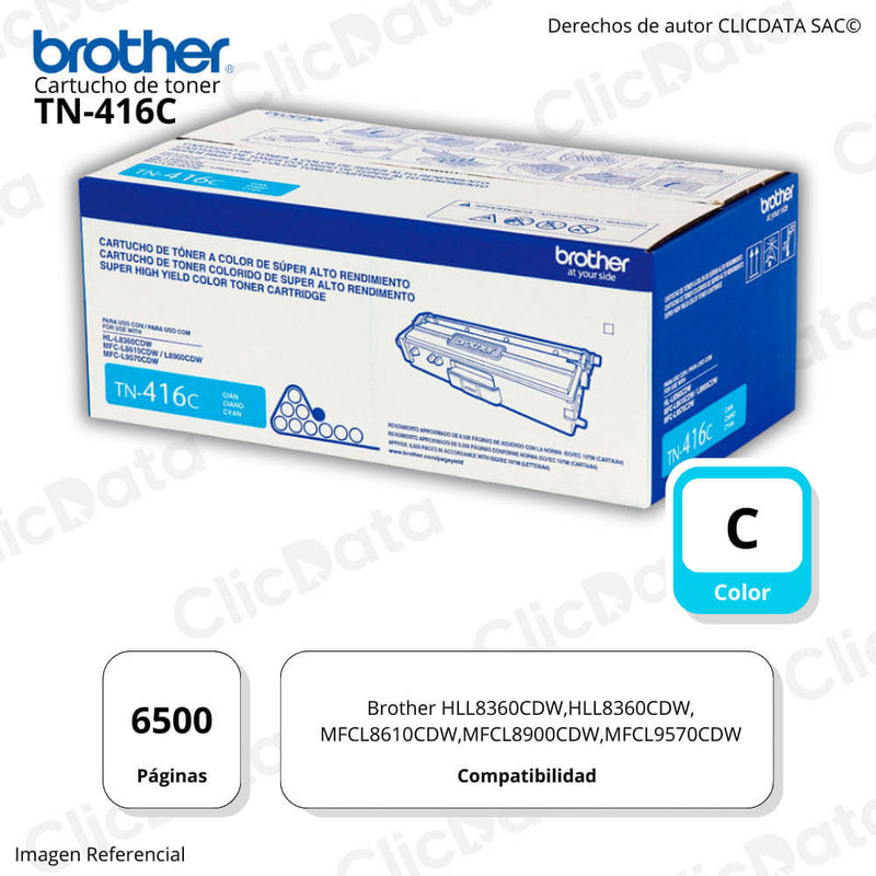Toner Brother TN 416C Cyan 6,500 Pág. HL-L8260CDW Original