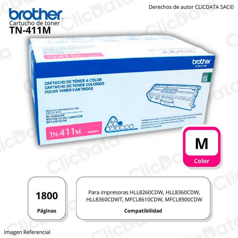 Toner Brother TN 411M Magenta 1,800 Pag HL L8260CDW Original