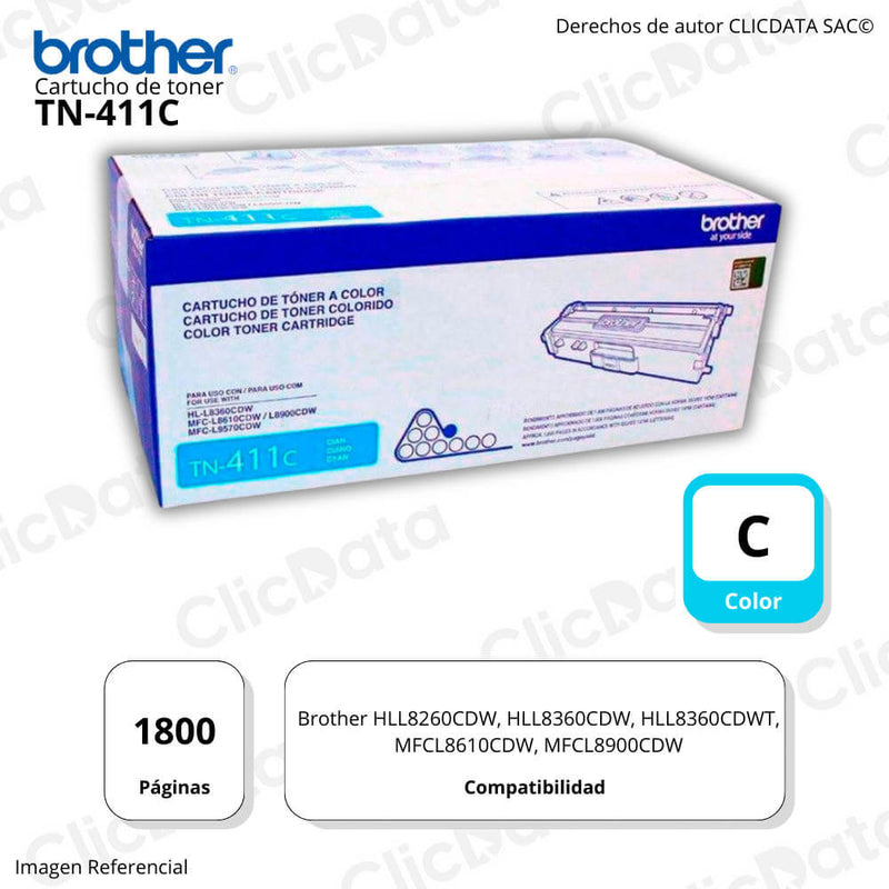 Toner Brother TN 411C Cyan 1,800 Pag HL L8260CDW Original