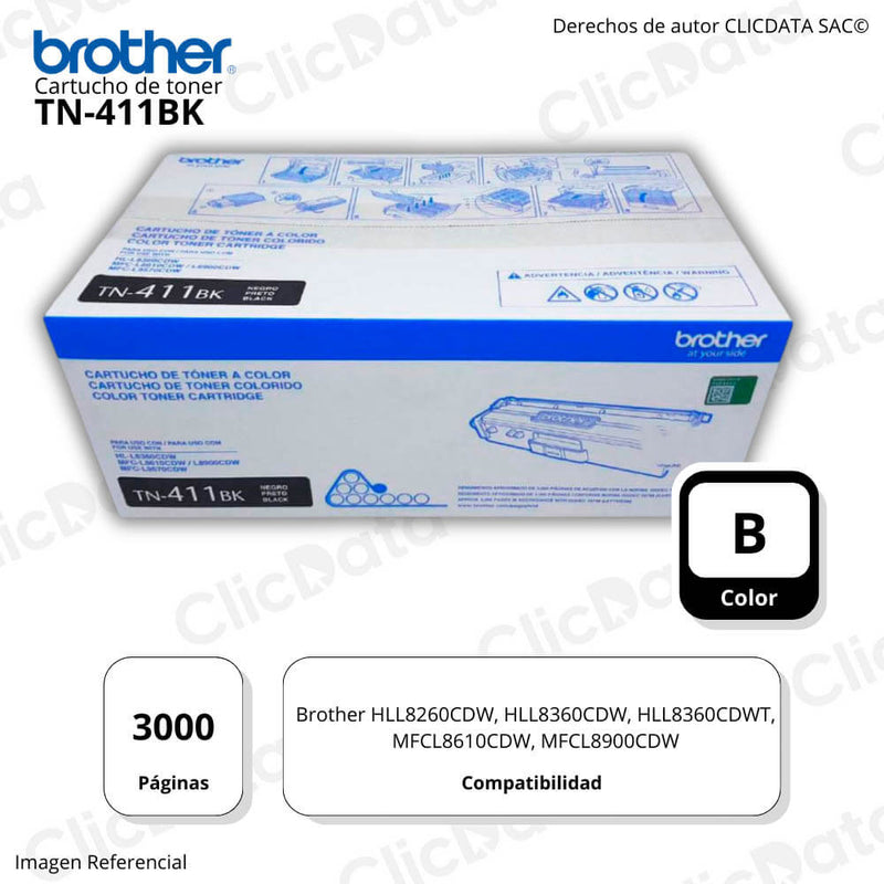 Toner Brother TN 411Bk Negro 3,000 Pag HL L8260CDW Original