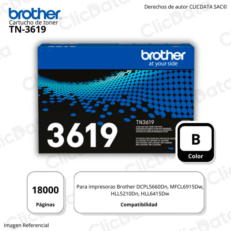 Toner Brother TN 3619 Negro 18K Pág. L5660DN, L5210DN Original