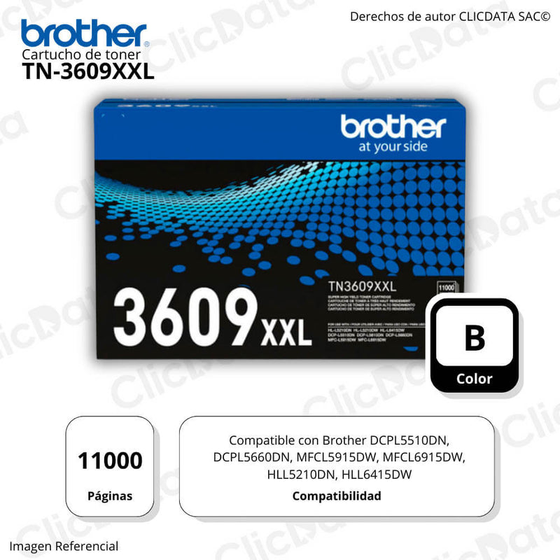 Toner Brother TN 3609XXL Negro 11K Pág. L5660dn, L6415DW Original