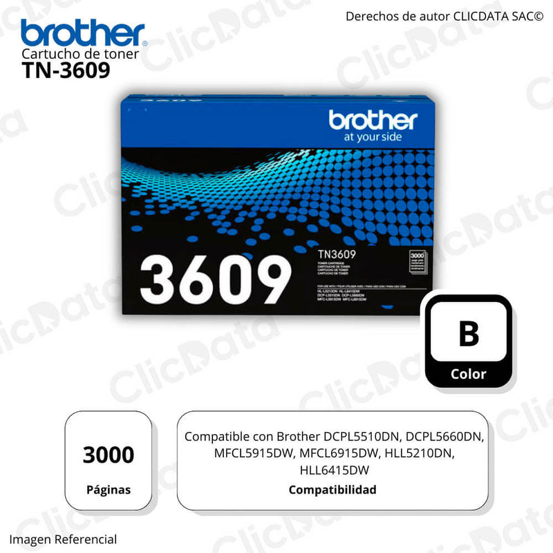 Toner Brother TN 3609 Negro 3K Pág. L5660dn, L6415DW Original