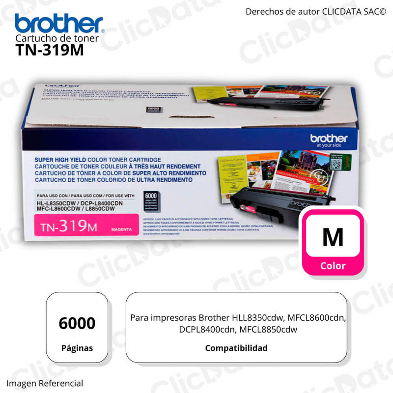 Toner Brother TN 319M Magenta 6,000 Pág. L8350, L8600cdn Original