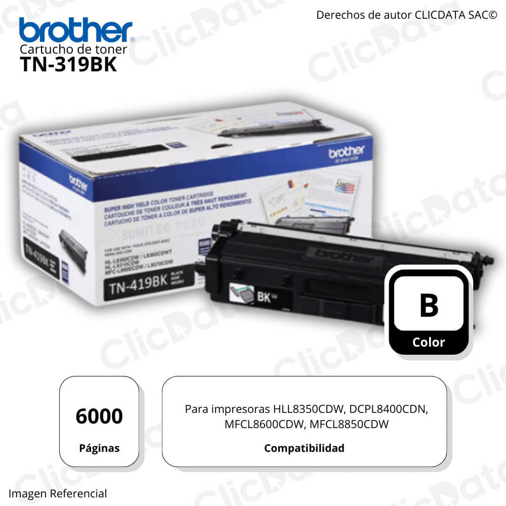 Toner Brother TN 319BK Negro 6,000 Pág. L8350, L8600cdn Original