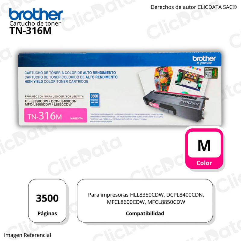Toner Brother TN 316M Magenta 3,500 Pág. L8350, L8850 Original