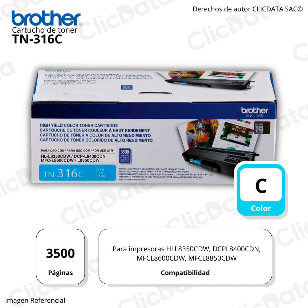 Toner Brother TN 316C Cyan 3,500 Pág. L8350, L8850 Original