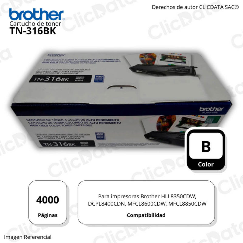 Toner Brother TN 316BK Negro 4,000 Pág. L8350, L8850 Original