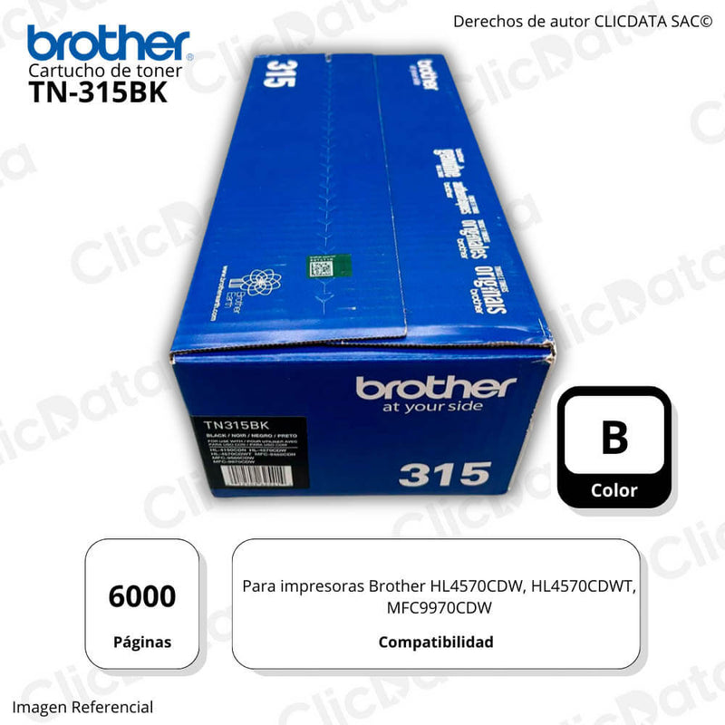 Toner Brother TN 315Bk Negro 6,000 Pág. HL4150, 9560cdw Original