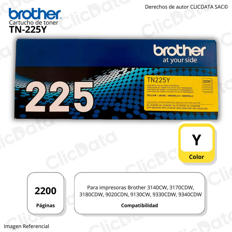 Toner Brother TN 225Y Amarrillo 2,200 Pág. l3170cdw, 9340CDW Original