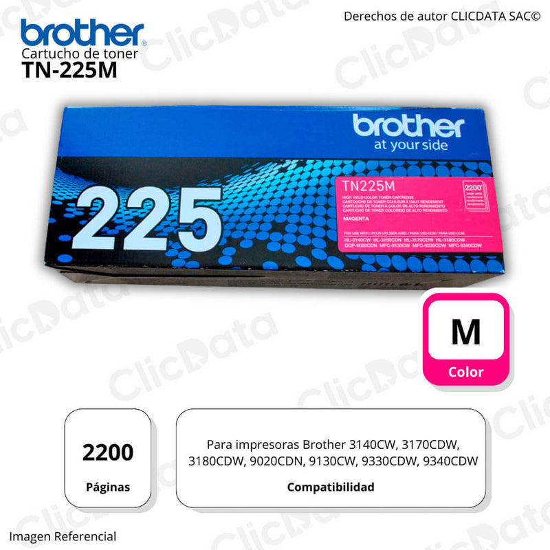 Toner Brother TN 225M Magenta 2,200 Pág. l3170cdw, 9340CDW Original