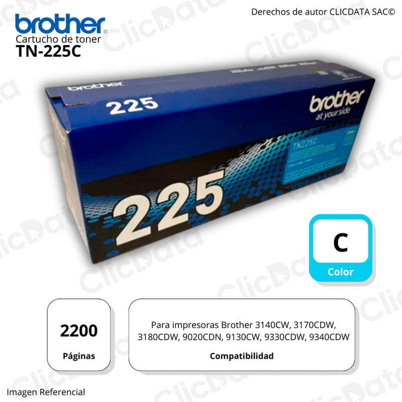 Toner Brother TN 225C Cyan 2,200 Pág. l3170cdw, 9340CDW Original