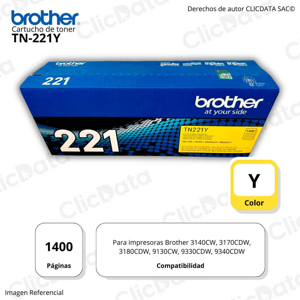 Toner Brother TN 221Y Amarrillo 1,400 Pág. l3170cdw, 9340CDW Original