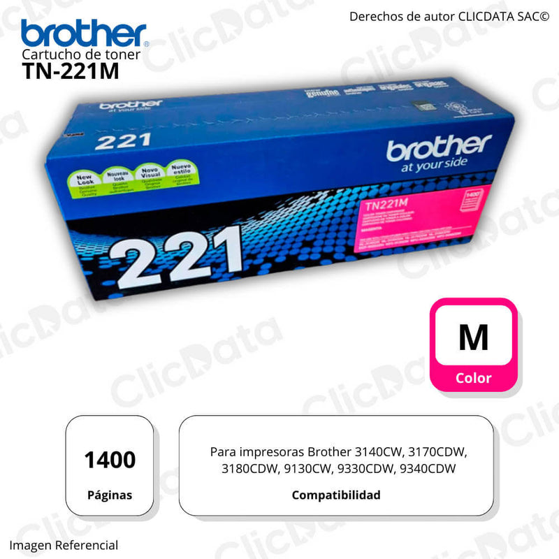 Toner Brother TN 221M Magenta 1,400 Pág. l3170cdw, 9340CDW Original