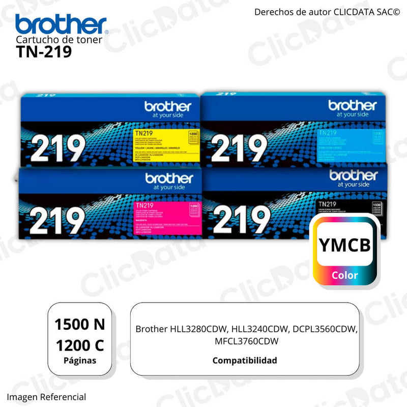 Juego de Toner Brother TN 219 Negro y color MFC L3760Cdw Original