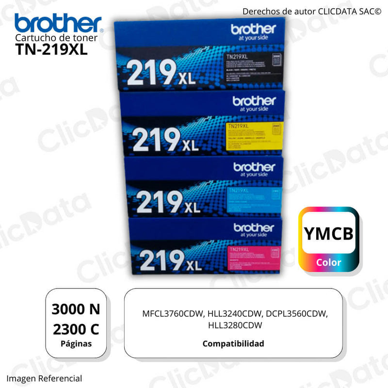 Juego de Toner Brother TN 219XL Negro y colores L3280Cdw Original