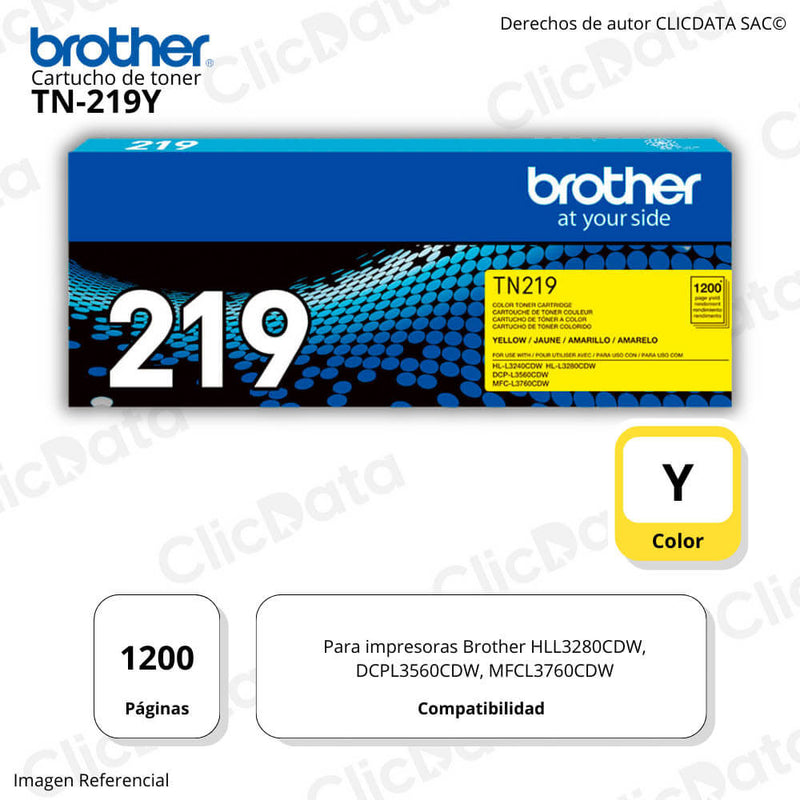 Toner Brother TN 219Y Yellow 1,200 Pag L3760CDW, L3240 Original