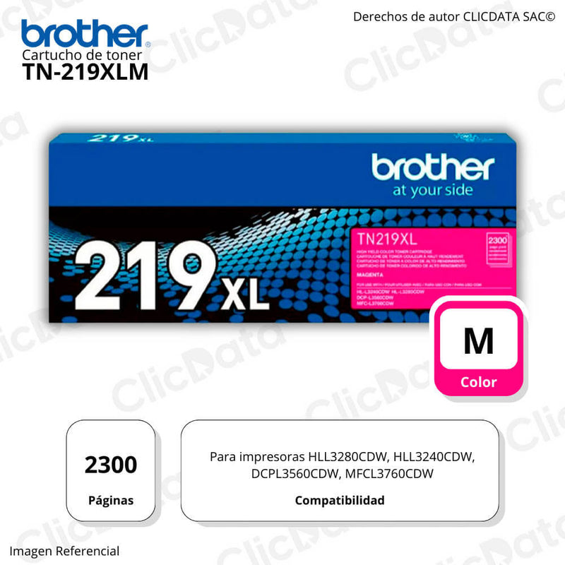 Toner Brother TN 219Xlm Magenta 2,300 Pag L3280Cdw, L3240 Original