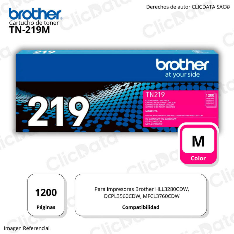 Toner Brother TN 219M Magenta 1,200 Pag L3760CDW, L3240 Original