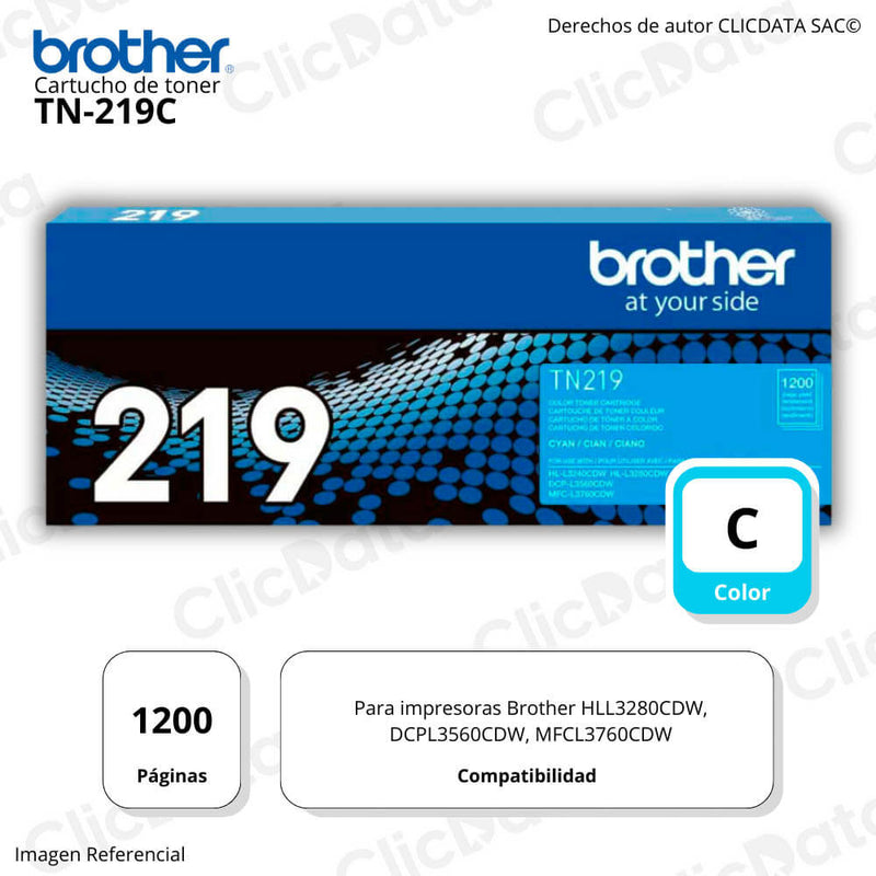Toner Brother TN 219C Cyan 1,200 Pag L3760CDW, L3240 Original