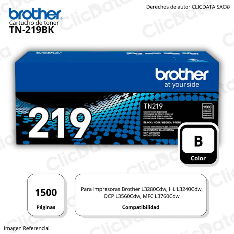 Toner Brother TN 219Bk Negro 1.500 Pag L3760CDW, L3240 Original