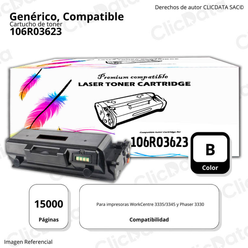 Toner Xerox 106R03623 Negro 15,000 Pág. WC 3335, WC 3345 Compatible