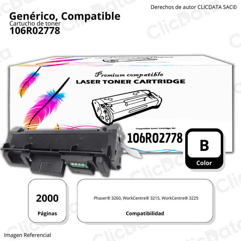 Toner Xerox 106R02778 Negro 3,000 Pág. WC 3215, 3225 Compatible