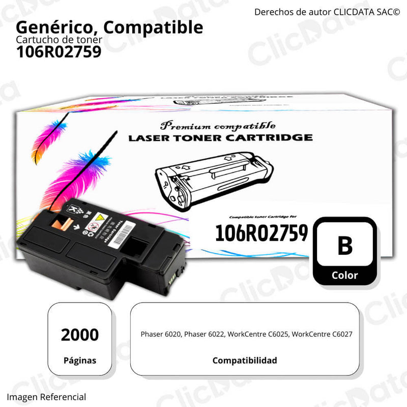 Toner Xerox 106R02759 Negro 2,000 WC 6025, 6027 Compatible