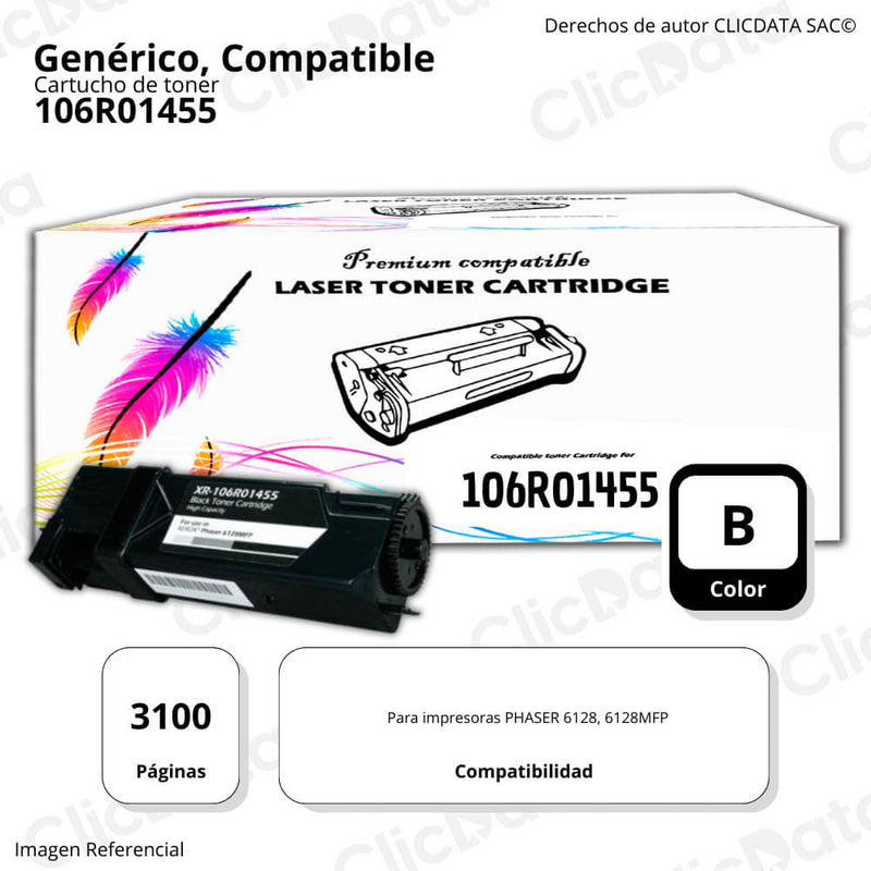 Toner Xerox 106R01455 Negro 3.100 Pág. 6128MFP Compatible