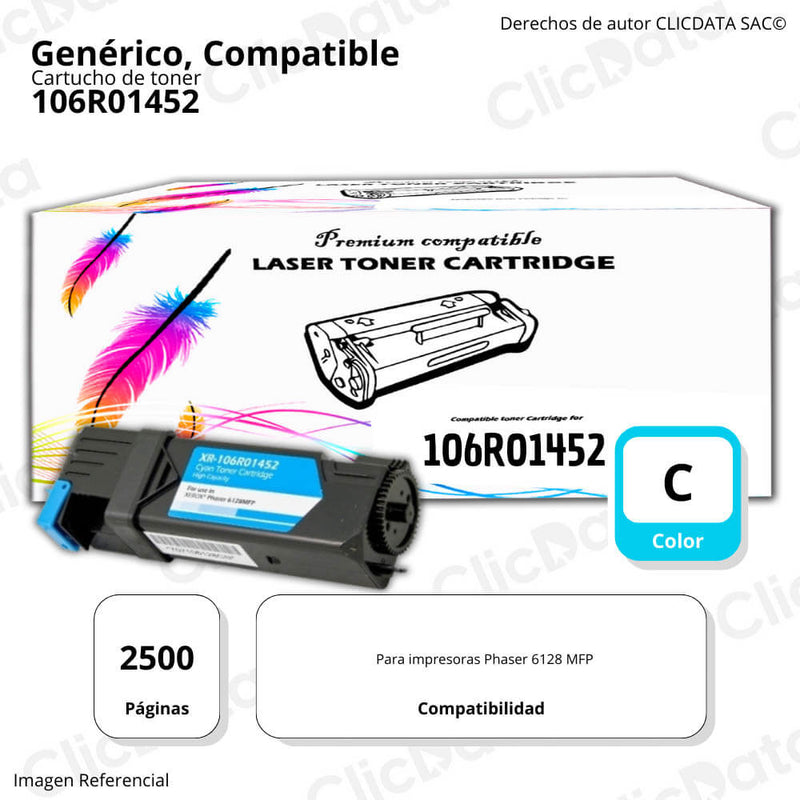 Toner Xerox 106R01452 Cyan 2.500 Pág. Phaser 6128MFP Compatible