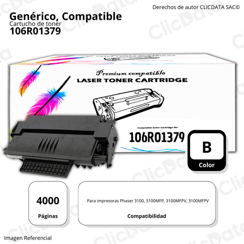 Toner Xerox 106R01379 Negro 4,000 Pág. Phaser 3100 Compatible