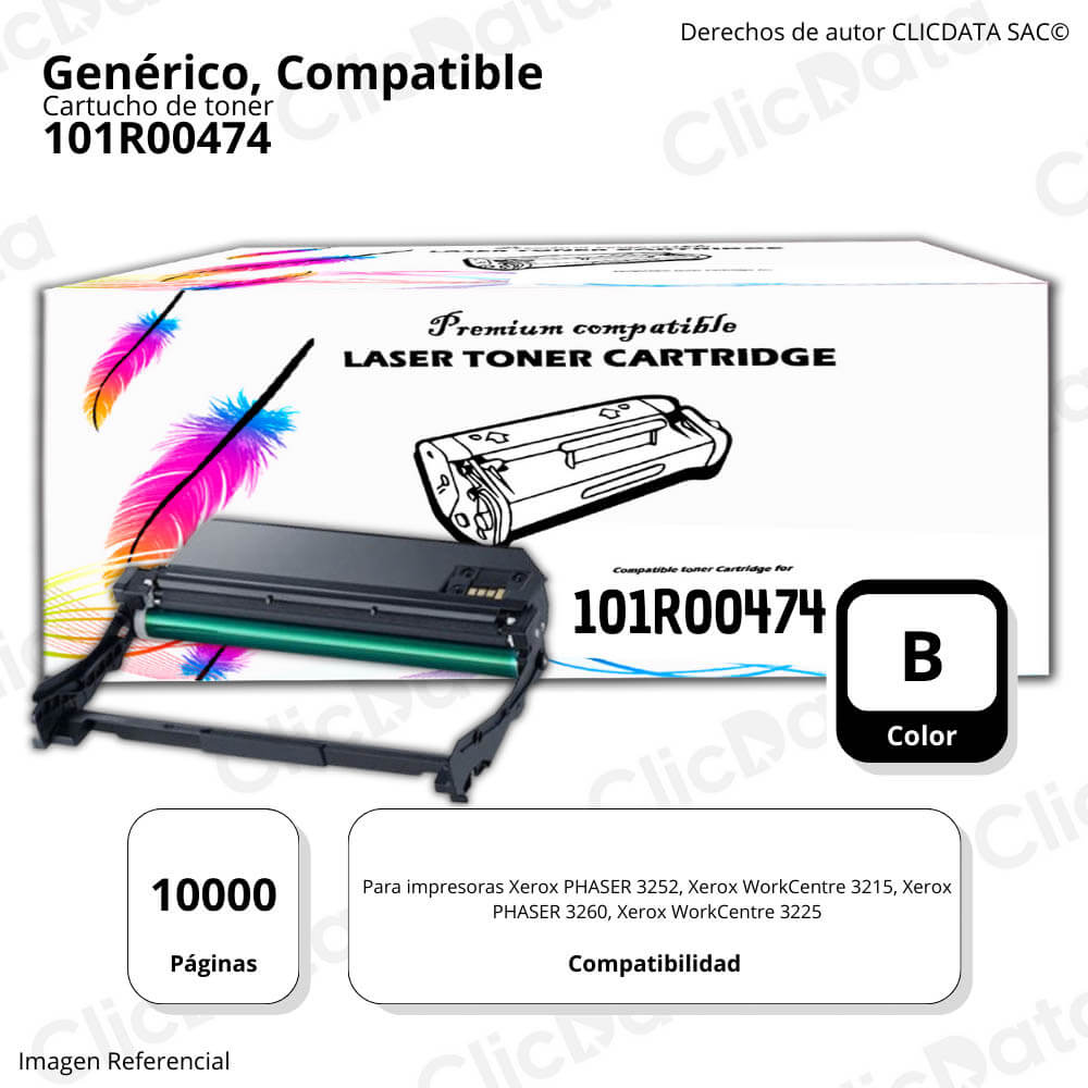 Toner Xerox 101R00474 Negro 10,000 Pág. WorkCentre 3225 Compatible